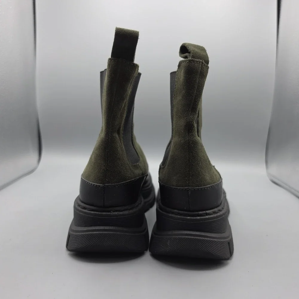 Maeve Anthropologie Chelsea Boots Womens 38 Green Suede Chunky Lug Sole Platform
